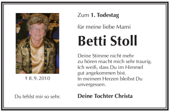 Traueranzeige von Betti Stoll von Pegnitz-Zeitung